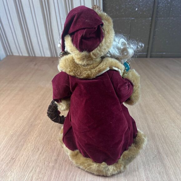 Vintage Santa Claus Figurine Tree Topper Burgundy Fur Coat Drum & Wreath Kmart - Picture 2 of 4